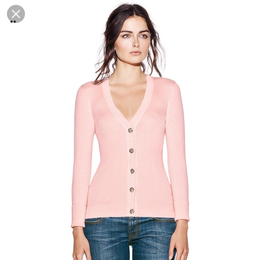 Tory Burch pink Shrunken Simone cardigan—small.